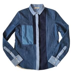CÉLINE by Phoebe Philo Resort 2011 Blue Patchwork Denim Shirt - EU 38